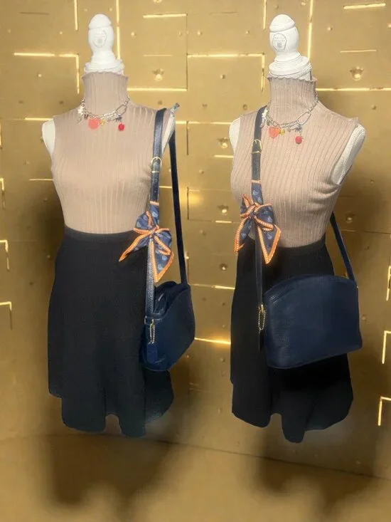 VTG Coach Madison Pierre Bag 4406 Navy Caviar Pebbled Leather Double Zip Italy - Picture 2 of 9